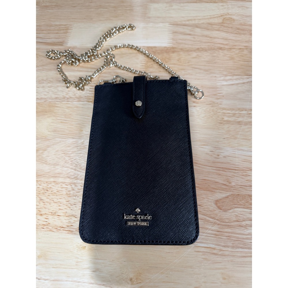 Kate Spade Black Saffiano Leather Phone Crossbody Bag with Chain Strap
